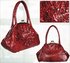 LS2267 - Red Flower Accented Snakeskin Style Satchel Handbag