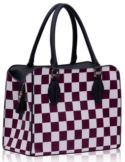 LS00145 - Purple Checkered Print Shoulder Bag