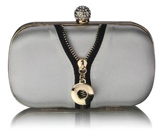 LSE00262 - Ivory Satin Clutch With Crystal Decoration
