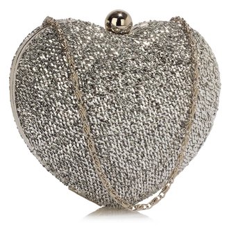 LSE00263 - Silver Glittery Hardcase Heart Clutch Bag