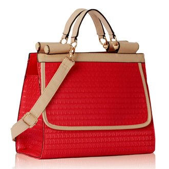 LS00272A - Red Vintage Style Fashion Tote Handbag
