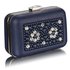 LSE00148 - Navy Beaded Box Clutch Bag With Crystal Decoration