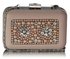LSE00148 - Nude Beaded Box Clutch Bag With Crystal Decoration