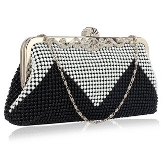 LSE0047 - Black/White Beaded Crystal Clutch Bag