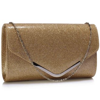 LSE00266 -  Gold Large Flap Clutch purse