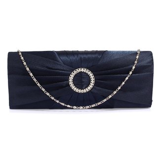 LSE00269 - Navy Sparkly Crystal Satin Evening Bag