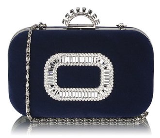 LSE00275 - Navy Sparkly Crystal Satin Evening Bag