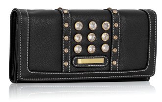 LSP1041 - Black Purse/Wallet With Crystal Decoration