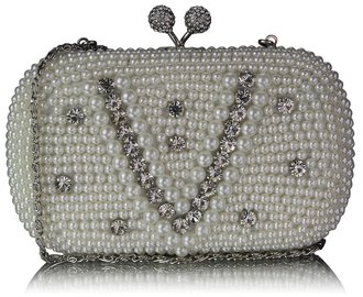 LSE00272 - Wholesale & B2B Ivory Vintage Pearl & Crystal Evening Cluth Bag Supplier & Manufacturer