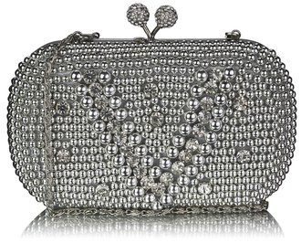 LSE00272 - Wholesale & B2B Silver Vintage Pearl & Crystal Evening Cluth Bag Supplier & Manufacturer