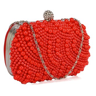 LSE00209 - Wholesale & B2B Red Beaded Pearl Rhinestone Clutch Bag Supplier & Manufacturer