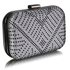 LSE00281 - Silver Hard Case Diamante Clutch Bag