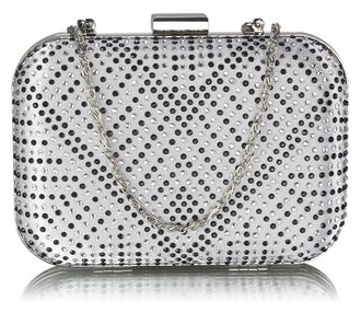 LSE00281 - Ivory Hard Case Diamante Clutch Bag