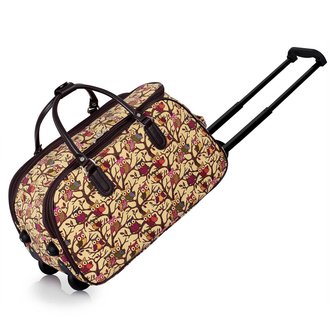 LS00308 - Nude Owl Print Travel Holdall Trolley Luggage With Wheels - CABIN APPROVED