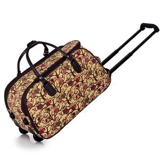 LS00308 - Beige Owl Print Travel Holdall Trolley Luggage With Wheels - CABIN APPROVED