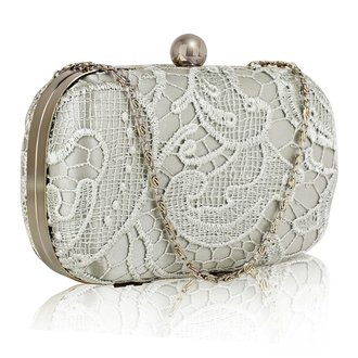 LSE00110 - Classy Silver Ladies Lace Evening Clutch Bag