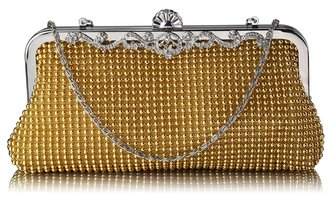 LSE0047 - Gold Beaded Crystal Clutch Bag