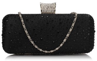 LSE00286 - Black  Sparkly Crystal Satin Evening Bag