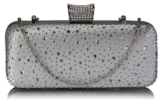 LSE00286 - Ivory Sparkly Crystal Satin Evening Bag