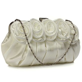 LSE00287 - Ivory Flower Design Satin Evening Bag