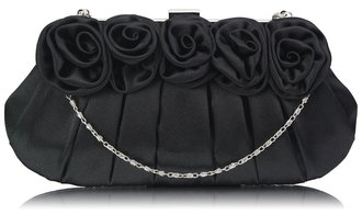 LSE00287 - Wholesale & B2B Black Flower Design Satin Evening Bag Supplier & Manufacturer