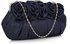 LSE00287 - Navy Flower Design Satin Evening Bag