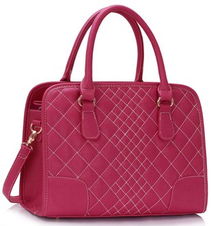 LS00316 - Fuchsia Vintage Handbag With White Cross Stitching