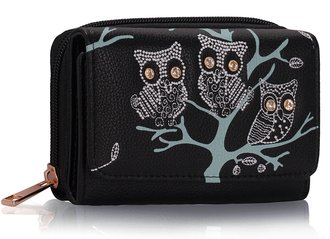 LSP1045 - Black Owl Design Purse/Wallet