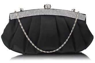 LSE00288 - Black Diamante Evening Clutch Bag