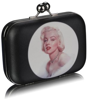 LSE00289 - Navy Hard Case Clutch Bag With Kiss Lock
