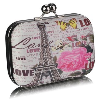LSE00290 - Black Hard Case Clutch Bag With Kiss Lock