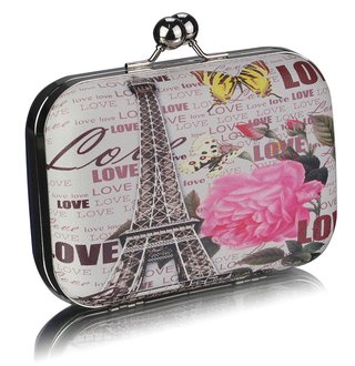 LSE00290 - Navy Hard Case Clutch Bag With Kiss Lock