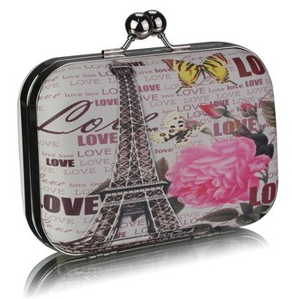 LSE00290 - White Hard Case Clutch Bag With Kiss Lock