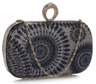 LSE00292 - Black Peacock Pattern Aluminum / Sequins Clutch Evening Bag