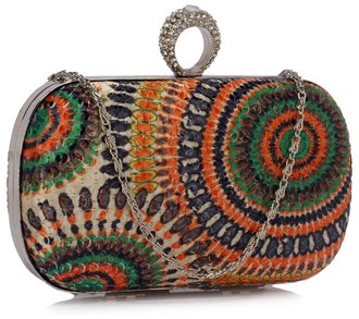 LSE00292 - Multi C Peacock Pattern Aluminum / Sequins Clutch Evening Bag