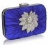 LSE006 - Blue Gorgeous Satin Rouched Brooch Hard Case Blue Evening Bag