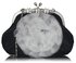 LSE00143 - Black  / Ivory Crystal Flower Satin Clutch