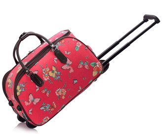 AGT00308C - Wholesale & B2B Red Butterfly Print Travel Holdall Trolley Luggage With Wheels - CABIN APPROVED Supplier & Manufacturer