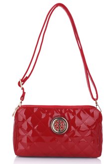 LS00388 - Red Quilted Shoulder Bag with Metal Flower Decoration