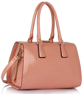 LS00343 - Nude Patent Satchel With Metal Frame