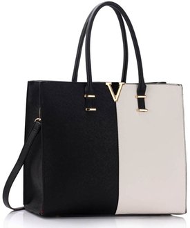 LS00319C - Black / White Fashion Tote Handbag