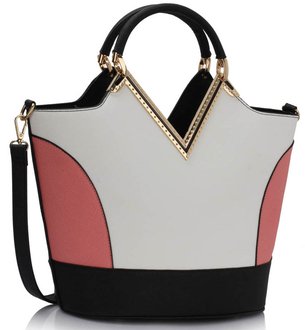 LS00379A - Black / White / Pink V Design Tote Bag