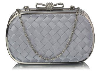 LSE0036 - Silver Crystal Encrusted Clutch Evening Wedding Bag Purse