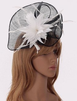 LSH00205 - Black / White Flower & Feather Fascinator on Comb