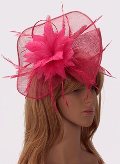 LSH00205 - Pink Flower & Feather Fascinator on Comb