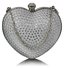 LSE0060 - Silver Diamante Hardcase Heart Clutch Bag