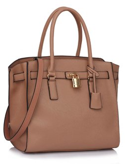 LS00396 - Nude Padlock Tote With Long Strap
