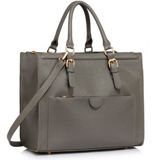 LS00366  - Grey Front Pocket Grab Tote Handbag