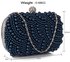 LSE00209 - Navy Beaded Pearl Rhinestone Clutch Bag