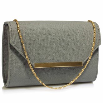 LSE00293 -  Grey Large Flap Clutch purse